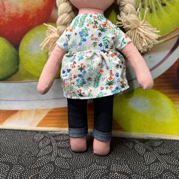 Handmade Fabric Doll With Blonde Braids & Floral Dress - Picture 4 of 7